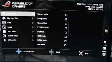 Asus XG27VQ osd menu